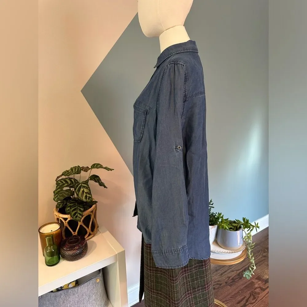 Pure Navy Lightweight Denim Button-Up Shirt 100% Lyocell Size Small Chambray Top - Picture 3 of 12
